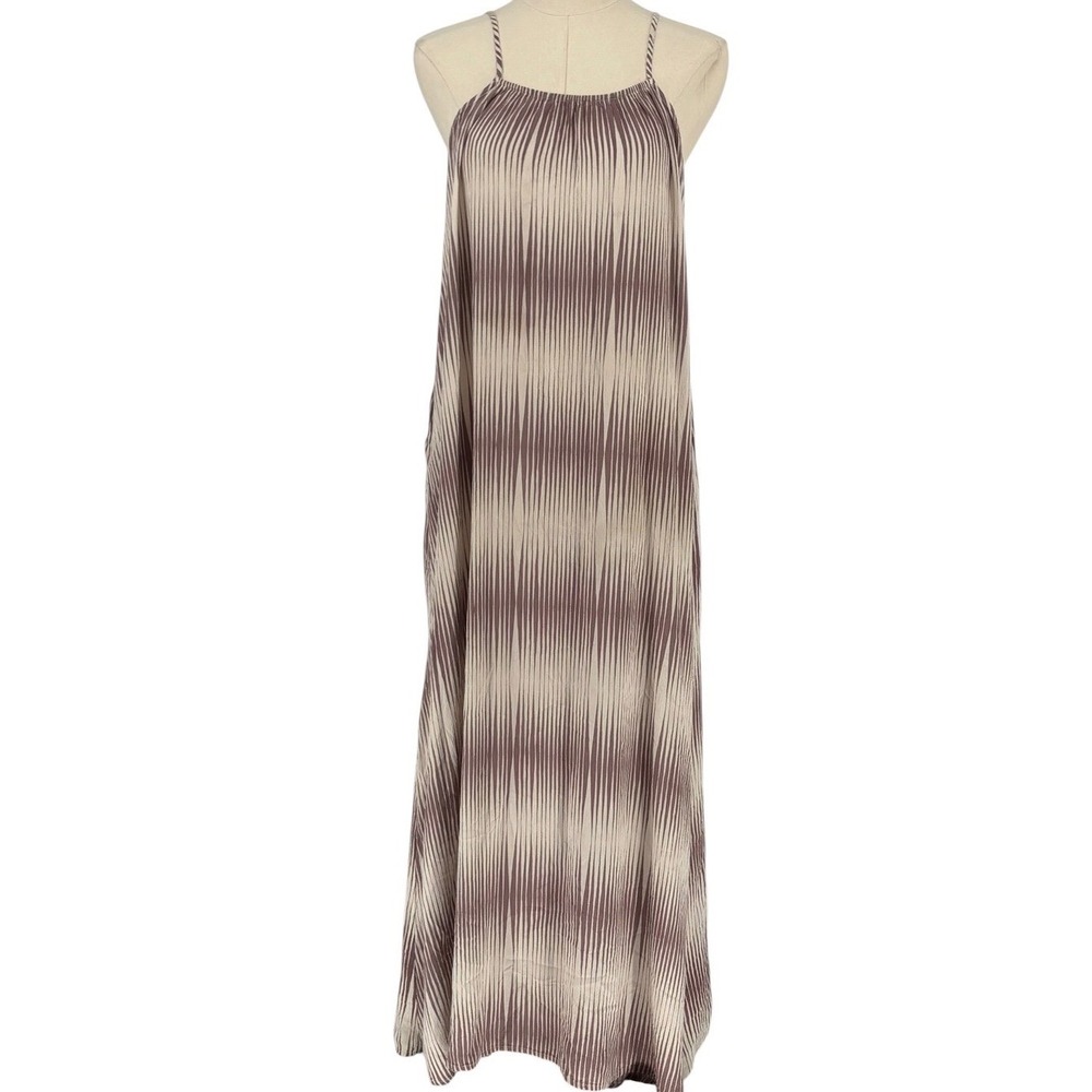 A New Day Maxi Dress Brown Abstract Stripe 100% Rayon Medium